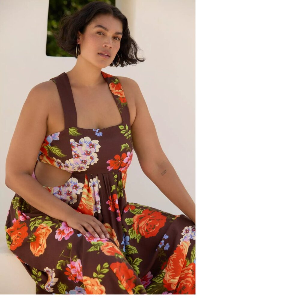 By Anthropologie The Piper Bandeau Maxi Dress 3x brown floral plus size new nwt - Picture 2 of 7